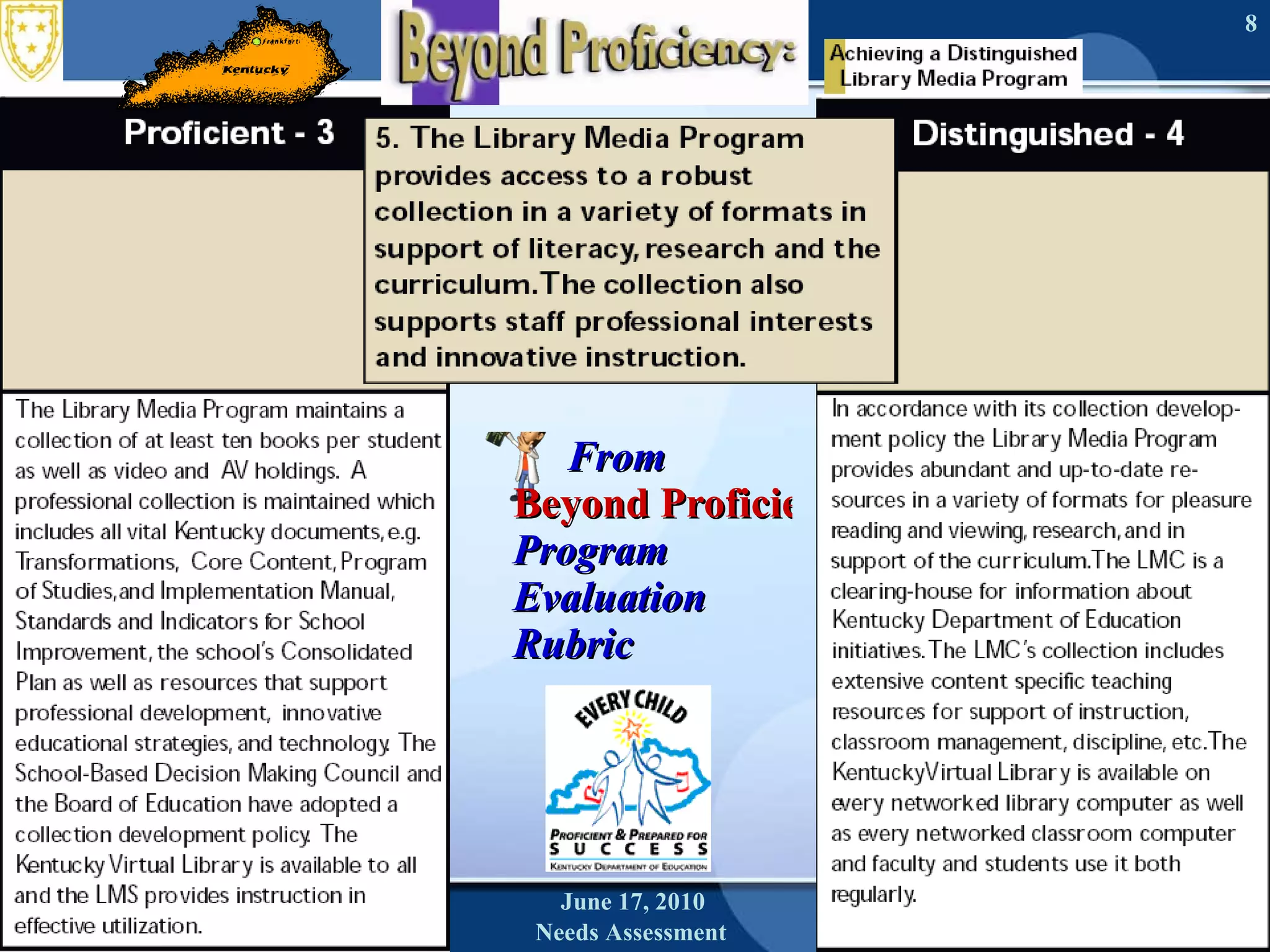 From  Beyond Proficiency  Program Evaluation Rubric June 17, 2010 Needs Assessment 