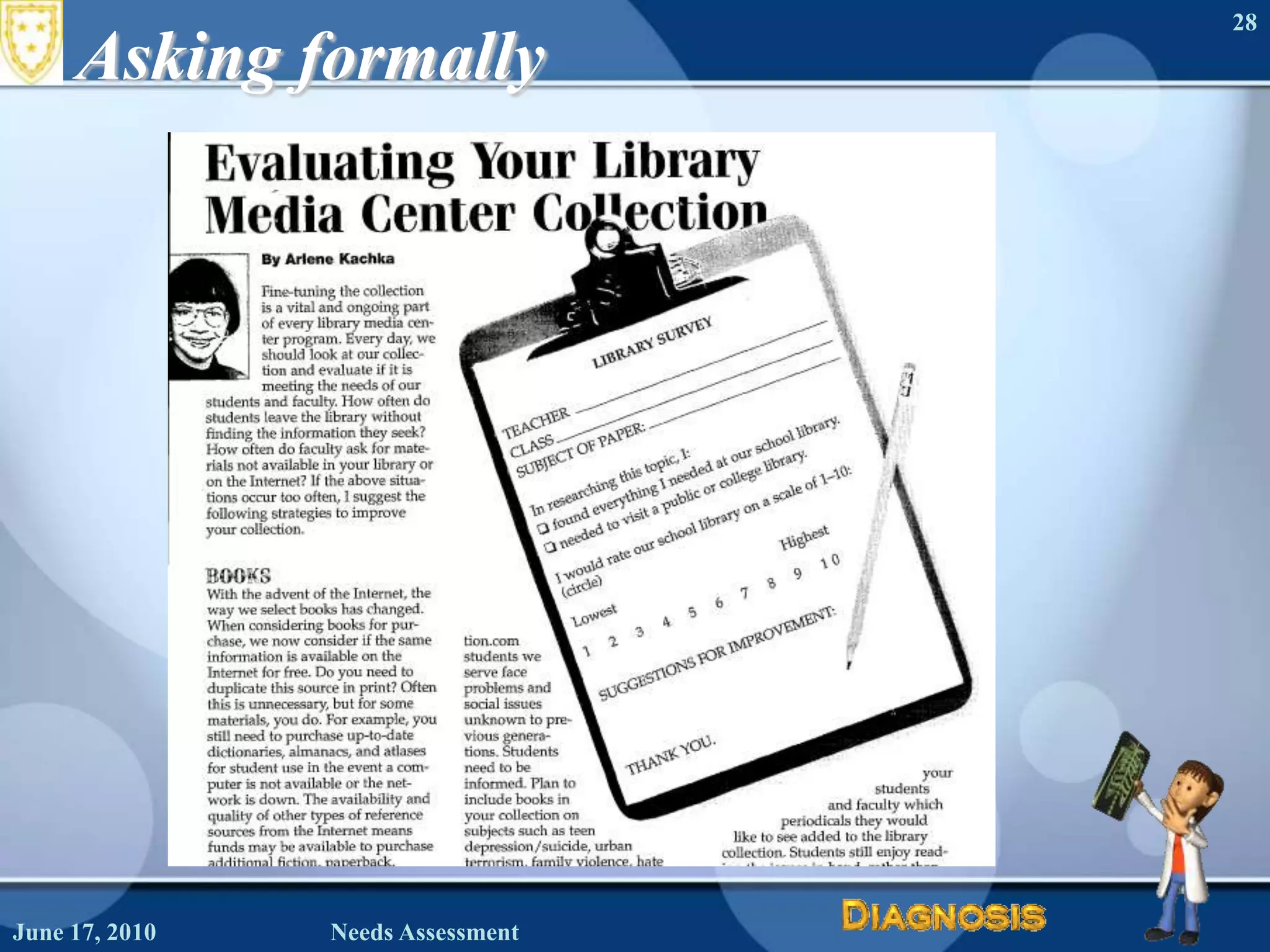 Asking formallyJune 16, 2010Needs Assessment28