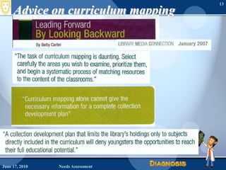 Advice on curriculum mappingJune 16, 2010Needs Assessment13