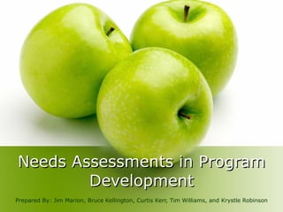 Needs Assessments in Program Development Prepared By: Jim Marion, Bruce Kellington, Curtis Kerr, Tim Williams, and Krystle Robinson 