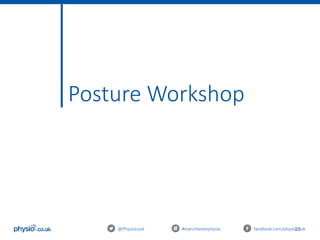 25
Posture Workshop
@Physiocouk #manchesterphysio facebook.com/physiocouk
 