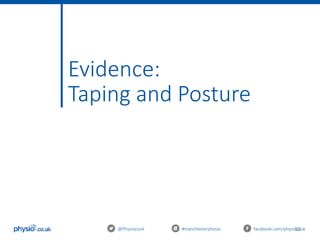 52
Evidence:
Taping and Posture
@Physiocouk #manchesterphysio facebook.com/physiocouk
 