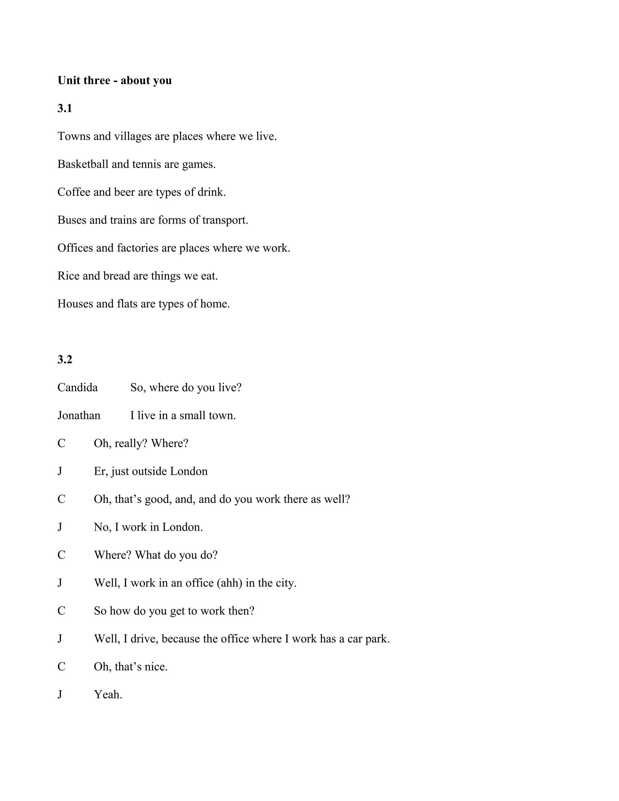 Natural English Elementary Scripts Unit 3 | PDF