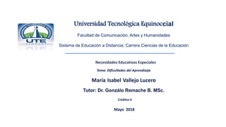 Universidad Tecnológica Equinoccial
Facultad de Comunicación, Artes y Humanidades
Sistema de Educación a Distancia; Carrera Ciencias de la Educación
 