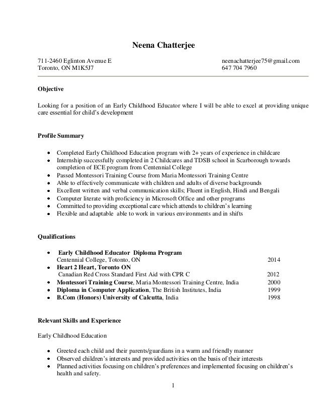 infant teacher resume