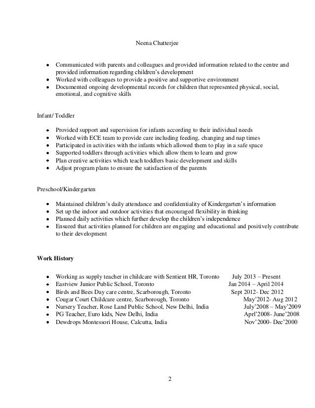 infant teacher resumes