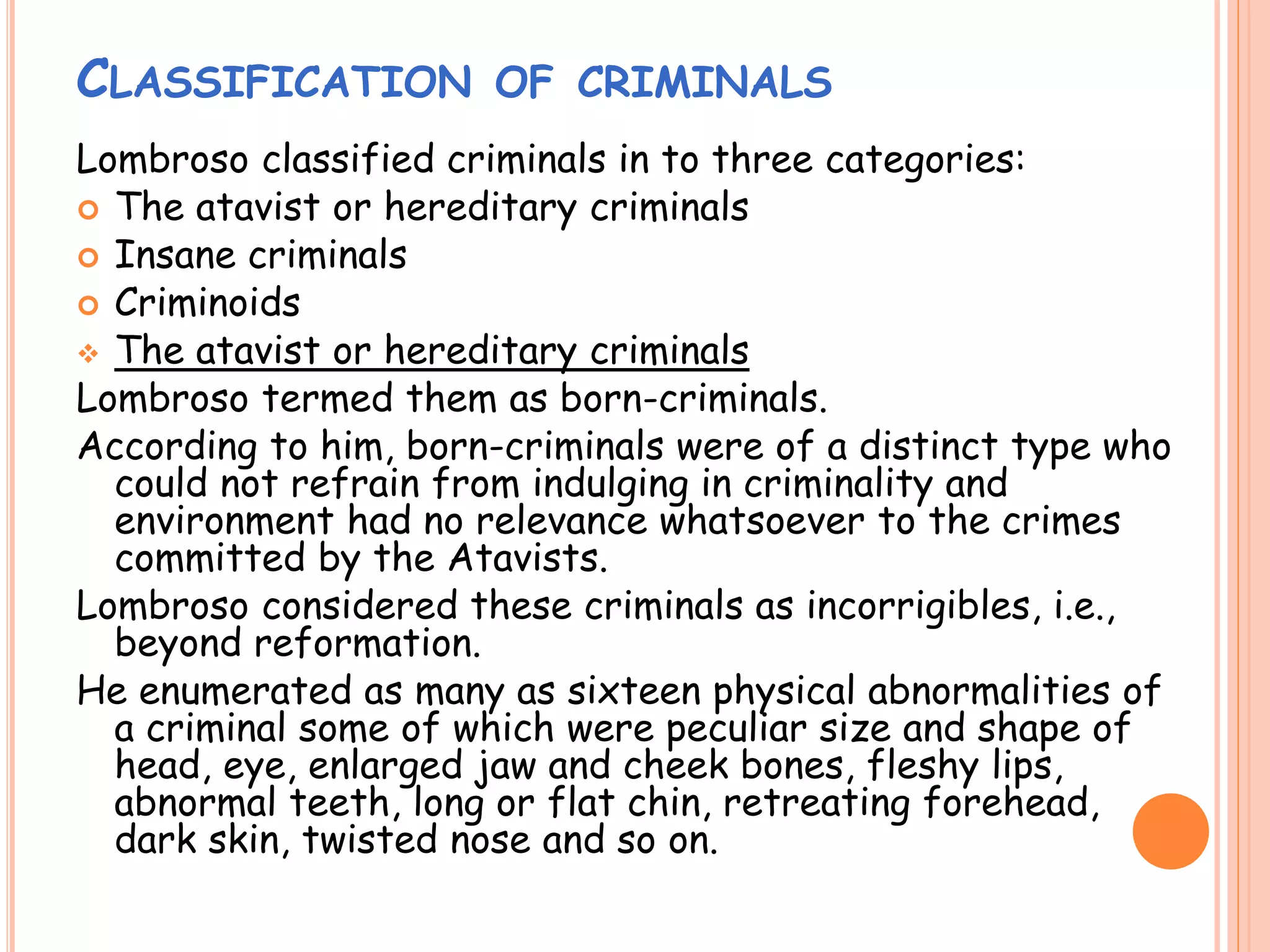 Lombrosian Theory of crime causation | PPTX