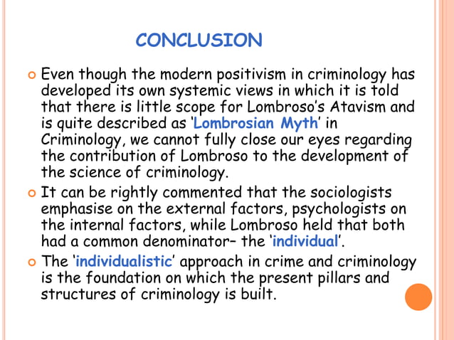 Lombrosian Theory of crime causation | PPTX | Crime & Harmful Acts to ...