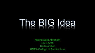 Neenu Sara Abraham
S5 B.Arch
Roll Number
KMEA College of Architecture
 