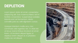 DEPLETION
Lorem ipsum dolor sit amet, consectetur
adipiscing elit. Duis maximus libero vel mi
facilisis consectetur. Suspendisse sodales
lobortis erat vel fermentum. Morbi
convallis justo eu velit dignissim cursus.
Quisque interdum mollis arcu, non
commodo odio egestas nec. In vitae est
ut lacus viverra finibus tincidunt sit amet
lorem. Ut tincidunt aliquet ligula, ut
dapibus lorem aliquet at. In pharetra
mattis dui vel aliquet.
 