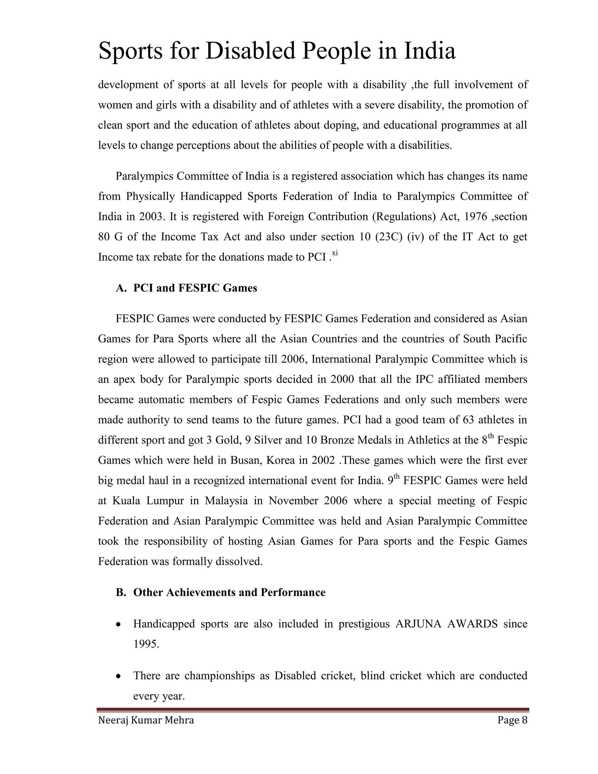 Sports for Disabled people in India | DOCX