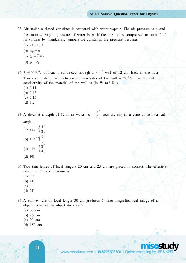 Neet 2018 Physics Sample Question Paper