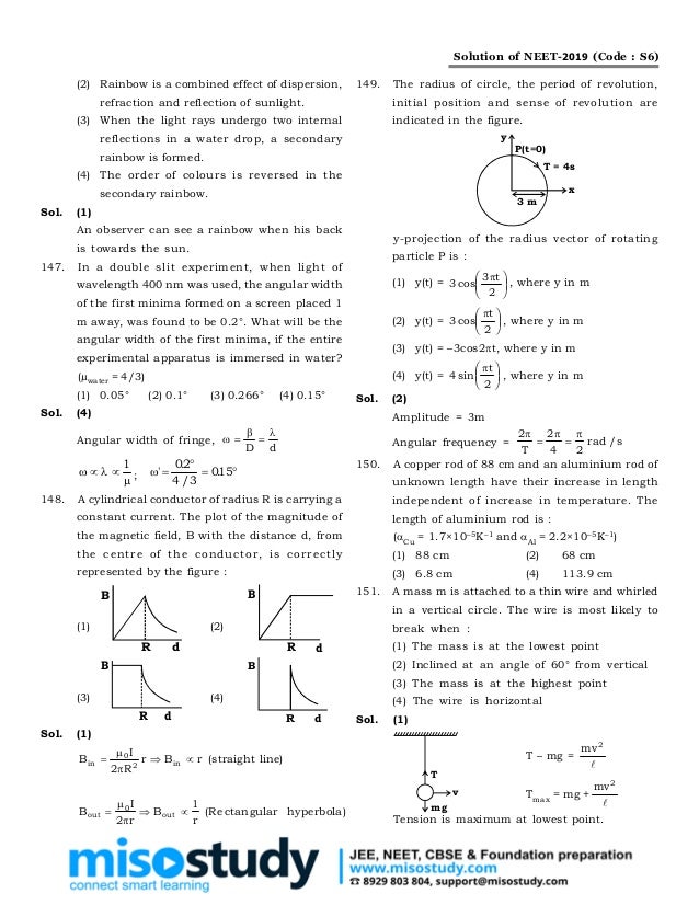NEET 2019 Question Paper, Answer Key & Solutions