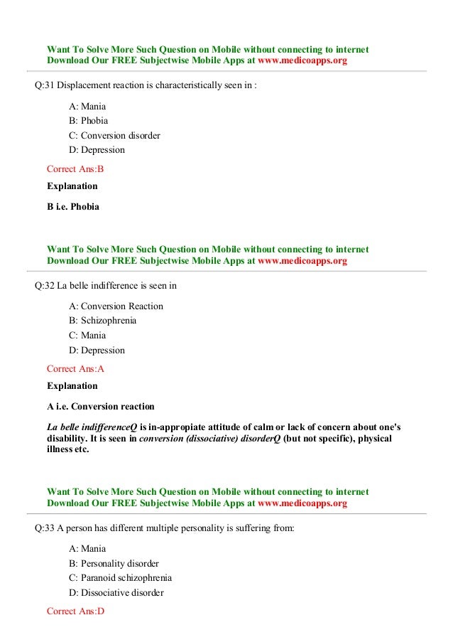 Neet pg sample question paper on mania (psychiatry) also useful for u…