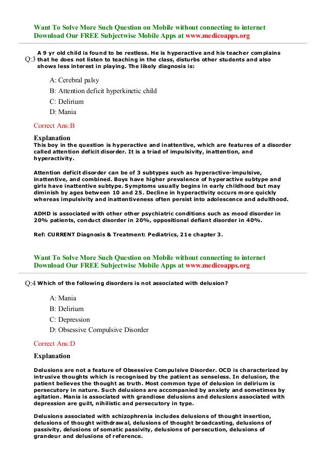 Neet pg sample question paper on mania (psychiatry) also useful for u…