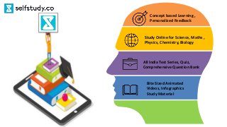 All India Test Series, Quiz,
Comprehensive Question Bank
Bite Sized Animated
Videos, Infographics
Study Material
Study Online for Science, Maths ,
Physics, Chemistry, Biology
Concept based Learning ,
Personalized Feedback
 