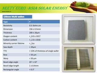 NEeTY EURO -ASIA SOLAR ENERGy<br />www.nease.in<br />POLY & MONO WAFER<br />