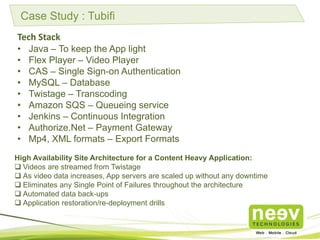 Case Study : Tubifi
Tech Stack
• Java – To keep the App light
• Flex Player – Video Player
• CAS – Single Sign-on Authenti...