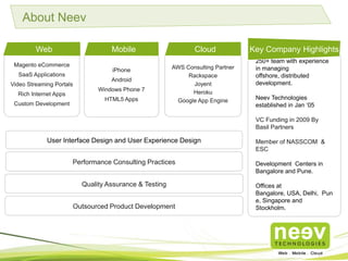 Neev capabilities in building video and live streaming apps