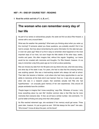 NEF – PI – END OF COURSE TEST - READING | DOC