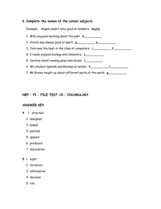 NEF – PI – FILE TEST 10 - VOCABULARY | DOC