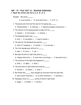 NEF – PI – FILE TEST 10 – READING EXERCISES | DOC