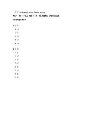NEF – PI – FILE TEST 12 – READING EXERCISES | DOC