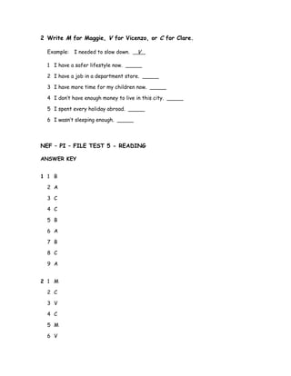 NEF – PI – FILE TEST 5 – READING EXERCISES | DOC