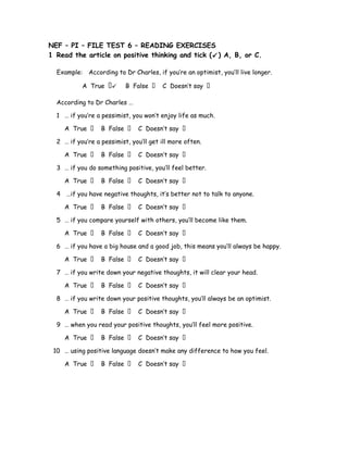 NEF – PI – FILE TEST 6 – READING EXERCISES | DOC