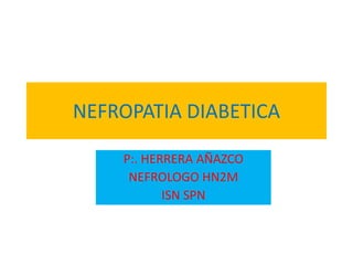 NEFROPATIA DIABETICA
P:. HERRERA AÑAZCO
NEFROLOGO HN2M
ISN SPN
 
