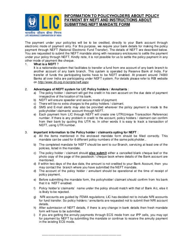 neft details lic neft form