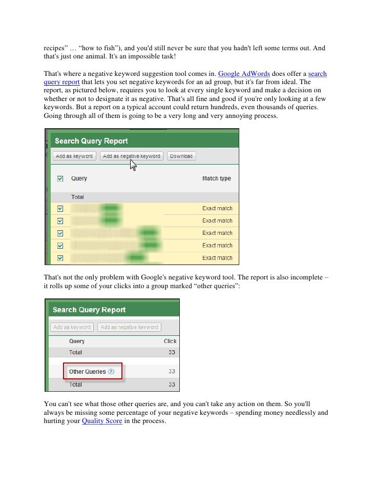 Negative Keyword Tool