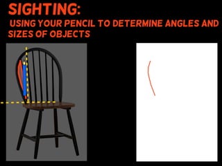 Sighting:
using your pencil to (determine angles and
sizes of objects
 