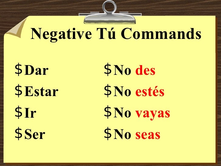 Estar Negative Tu Command