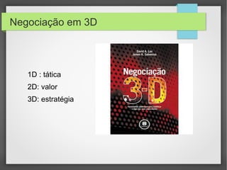 Negociação em 3D
1D : tática
2D: valor
3D: estratégia
 