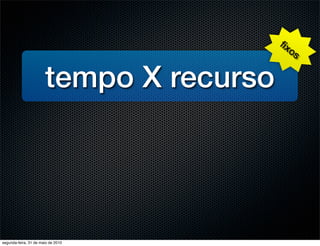 ﬁx
                                           os


                       tempo X recurso




segunda-feira, 31 de maio de 2010
 