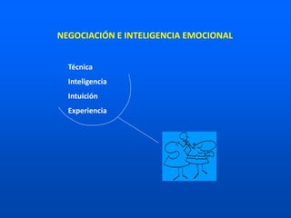 Técnica
Inteligencia
Intuición
Experiencia
NEGOCIACIÓN E INTELIGENCIA EMOCIONAL
 