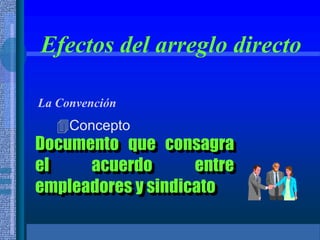 Efectos del arreglo directo
La Convención
Concepto
Documento que consagra
el acuerdo entre
empleadores y sindicato
 