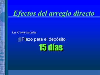 Efectos del arreglo directo
La Convención
Plazo para el depósito
15 días
 
