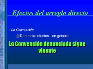 Efectos del arreglo directo
La Convención
Denuncia: efectos - en general
La Convención denunciada sigue
vigente
 