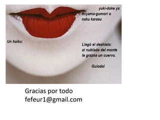 En fin tu relación con los demás será excelente y esto te ayudara a lograr
objetivos , ya que las personas a tu alrededor estarán más abiertos a
escuchar tus propuestas y tus ideas.
TENDRÁS EL MUNDO EN TUS MANOS SI ASÍ LO
DESEAS
Gracias por todo
fefeur1@gmail.com
 