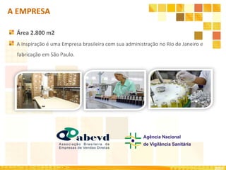 Área 2.800 m2
A Inspiração é uma Empresa brasileira com sua administração no Rio de Janeiro e
fabricação em São Paulo.
A EMPRESA
2010
 