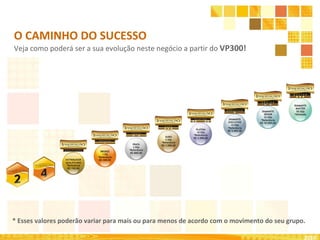 O CAMINHO DO SUCESSO Veja como poderá ser a sua evolução neste negócio a partir do  VP300! * Esses valores poderão variar para mais ou para menos de acordo com o movimento do seu grupo. 2010 