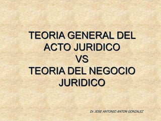 TEORIA GENERAL DEL
ACTO JURIDICO
VS
TEORIA DEL NEGOCIO
JURIDICO
Dr. JOSE ANTONIO ANTON GONZALEZ
 