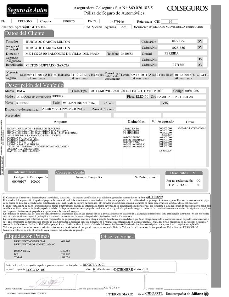 Seguro Costo De Para Vehiculos Poliza De