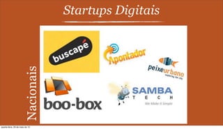 Startups Digitais
Nacionais
quarta-feira, 29 de maio de 13
 