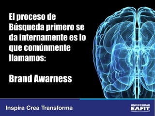 El proceso de
Búsqueda primero se
da internamente es lo
que comúnmente
llamamos:
Brand Awarness
 