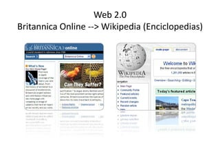 Web 2.0
Britannica Online --> Wikipedia (Enciclopedias)
 