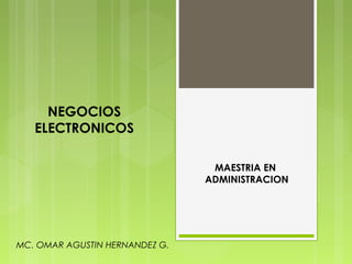 NEGOCIOS
ELECTRONICOS
MAESTRIA EN
ADMINISTRACION

MC. OMAR AGUSTIN HERNANDEZ G.

 
