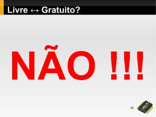16
Livre ↔ Gratuito?
NÃO !!!
 